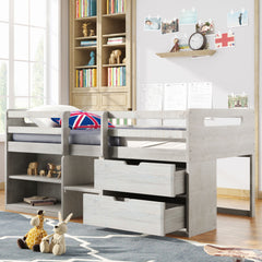 Loft Bed With Two Shelves And Two Drawers