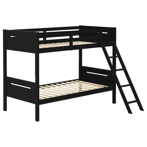 Twin / Twin Bunk Bed With Built In Ladder Frame With Angled Access And Safety Guardrails - Black