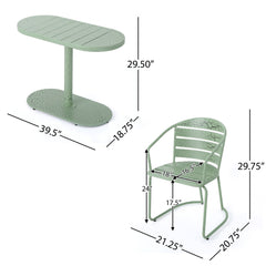 3 Piece Elegant Outdoor Bistro Set With 2 Chairs And Oval Table