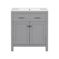 Bathroom Vanity With Ceramic Sink, Modern Single Bathroom Cabinet With 2 Doors And A Shelf, Soft Close Doors