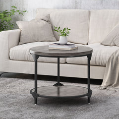 Coffee Table With Wood Patterned Tabletop And Iron Frame - Gray