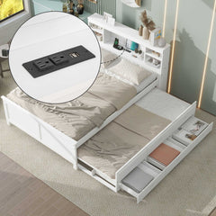 Platform Bed With Storage Headboard, USB, Trundle And 3 Drawers