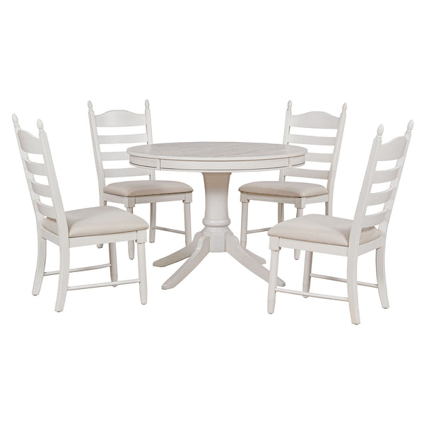 5 Piece Retro Functional Dining Table Set With Extendable Round Table And Upholstered Chairs