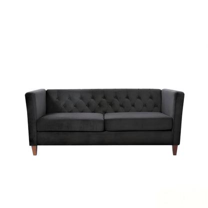 Button Tufted Loveseat, 2 Seater With Square Arm Couch For Living Room - Black
