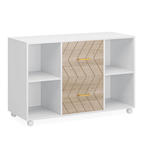 Large Mobile Lateral File Cabinet With 2 Drawers, Printer Stand & Storage Shelves, For Letter Size Files - White / Oak