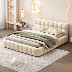 Upholstered Platform Bed With Thick, Grounded Bed With Solid Frame