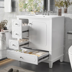Bathroom Vanity With Sink, Freestanding Vanity Cabinet With Ceramic Basin, Soft Close Door, 3 Drawers