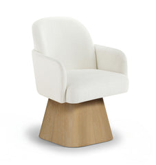 Marlowe - Linen Textured Fabric Upholstered Swivel Dining Arm Chair - Stained Natural