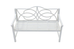 Outdoor Garden Patio Bench With Backrest And Armrest, Slatted Seat For Park, Yard & Porch, Balcony, Accommodates 2 - 3 People - White