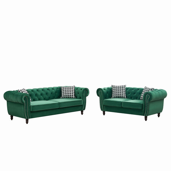 Chesterfield Set With Roll Armrest & Nailhead
