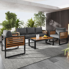 Large Size 4 Pieces Outdoor Furniture Sofa For 5 Person Conversation Set