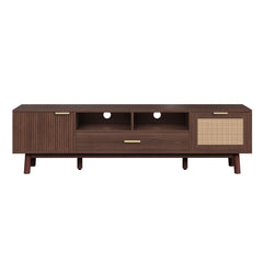 TV Stand For 75" TVs With Soft Closing Doors, Console With Accents And Drop Down Cabinet - Dark Brown