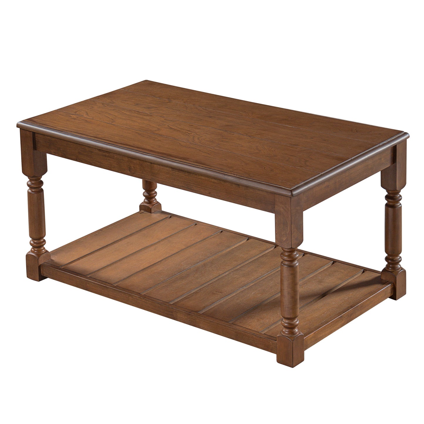 Coffee Table With Slatted Lower Shelf For Living Room