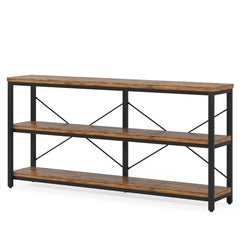 Console Table With 3 Tier Storage Shelves Finish, Slim Narrow Design For Living Entryway - Brown / Black