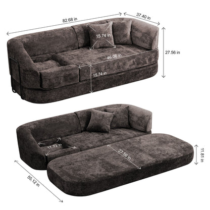 3 Seater Sofa With Built In Pet Bed Nook, Curved Design And 2 Throw Pillows