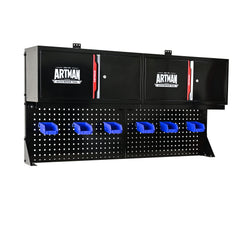 Wall Mounted Double Door Storage Cabinet With Tool Rack And Hooks, Stainless Steel - Black / Red