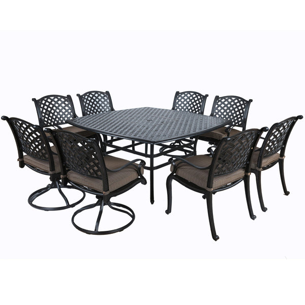 Square 8 Person 63.98" Long Dining Set With Dupione Brown Cushions