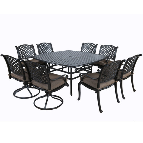 Square 8 Person 63.98" Long Dining Set With Dupione Brown Cushions