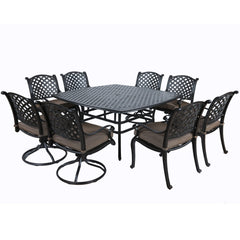 Square 8 Person 63.98" Long Dining Set With Dupione Brown Cushions