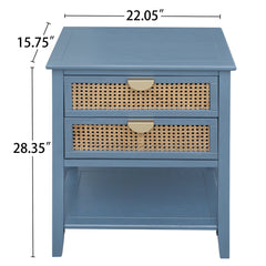 2 Drawer Side Table, Natural Rattan