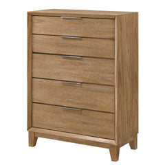 1 Piece 5 Drawer Tall Chest Bedroom Furniture - Natural Wood