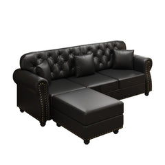 Upholstered Sofa With Nailhead Trim, Rolled Armrests With Ottoman