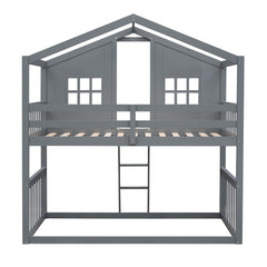 House Bunk Bed With Ladder, Wood Bed