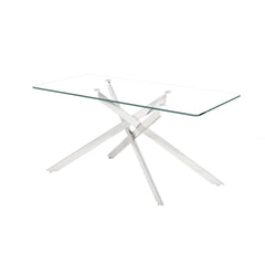 Rectangular Clear Tempered Glass Dining Table, Stylish Design With Metal Legs