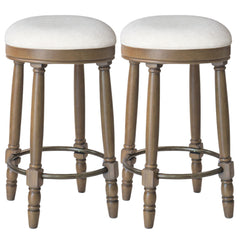 360° Swivel Wooden Barstools With Upholstered Seat, Counter Height (Set of 2)