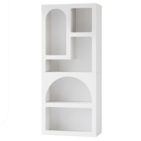 Geometric Arched 5 Shelf Art Display Bookcase For Living Room - White
