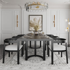 Elegant 7 Piece Dining Set With Cushioned Seats - Beige / Black