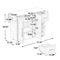 Kitchen Island Cart With 2 Door Cabinet, 3 Drawers, Spice Rack & Towel Rack - White