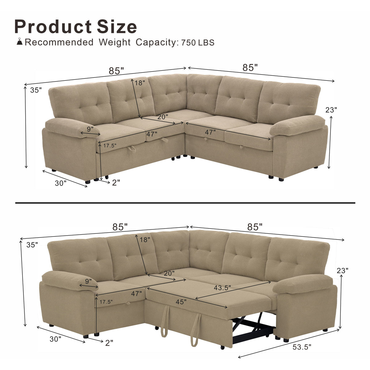 Convertible Sectional Sofa Bed & Pull Out Sleeper And Storage