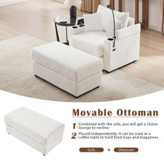 Modern Style Single Sofa Sofa Couch With Storage Space, A Movable Ottoman, 2 USB Ports, 2 Cup Holders, A Phone Holder For Living Room