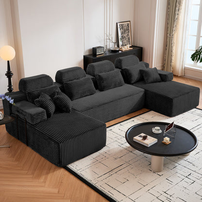 Sectional Sleeper Sofa & Storage Pockets, Modular Couch With Throw Pillows For Living Room