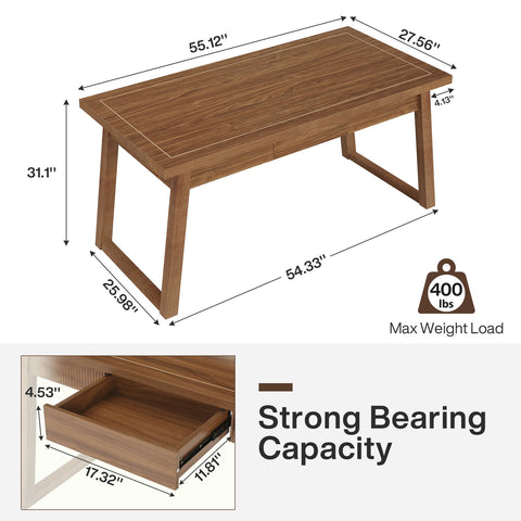 Executive Desk With Drawer, Workstation Table For Home Office - Walnut Brown