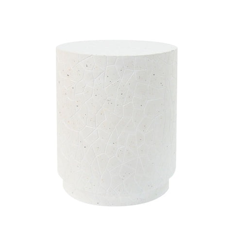 Outdoor Terrazzo Concrete Drum End Table, Living Room Accent Table - White Terrazzo