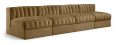 Rummi - Armless Velvet Performance Fabric Upholstered 4 Piece Modular Sofa