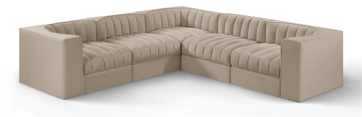 Rummi - Symmetrical Velvet Performance Fabric Upholstered 5 Piece Modular Sectional