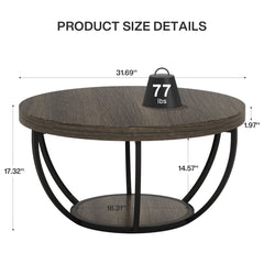 2 Tier Circle Coffee Table With Storage Shelves