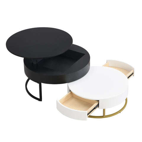 Modern Round Lift-Top Nesting Coffee Tables With 2 Drawers