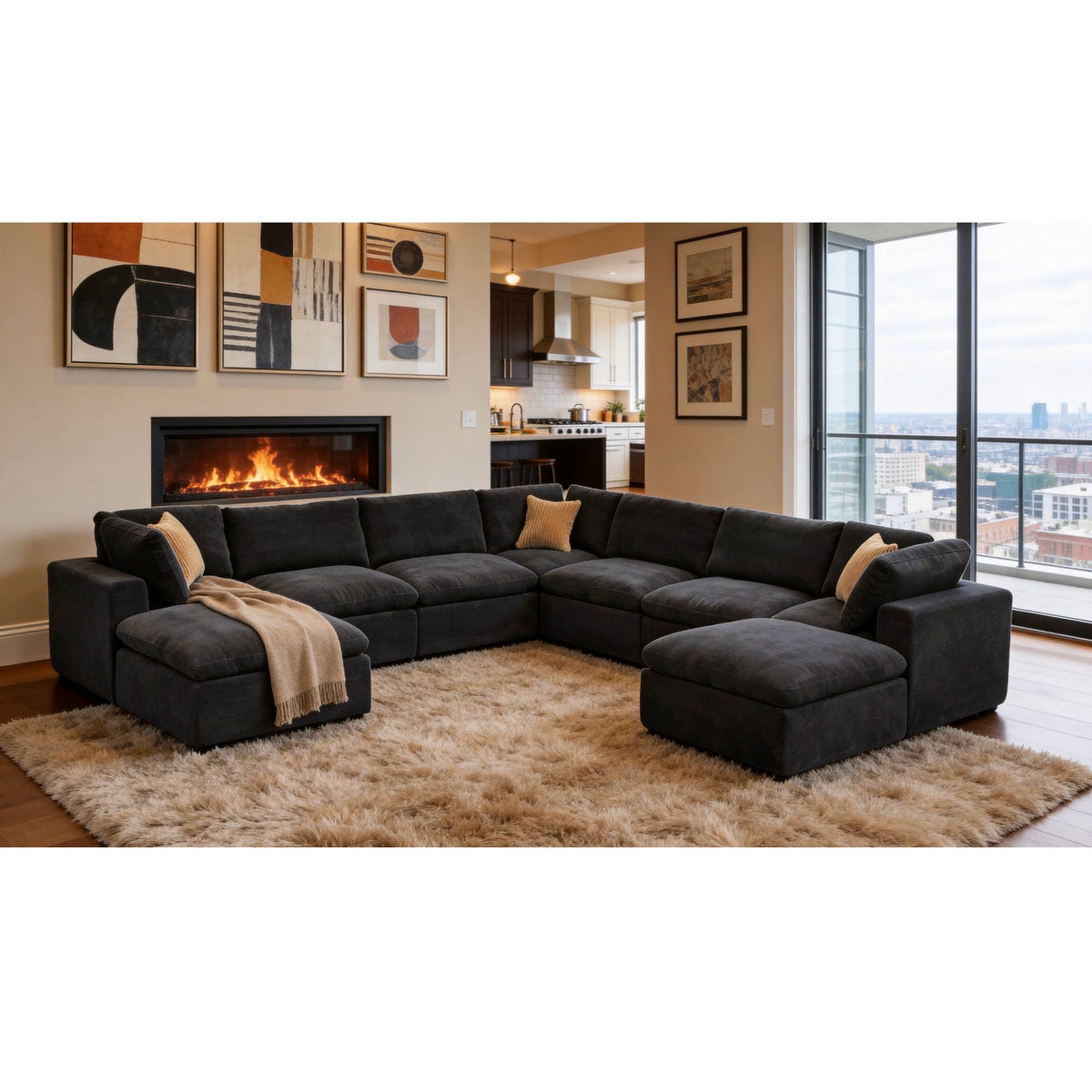 Custom Configuration Modular Sectional With Toss Pillows