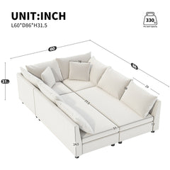 Modular Sectional Bed Couch Set With Pillows Free Combination, Minimalist Style Oversized 6 Seat Convertible Sofa