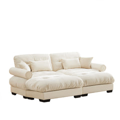 Modern Sectional Sofa With Ottoman, Round Bolster Armrests, Waist And Throw Pillows