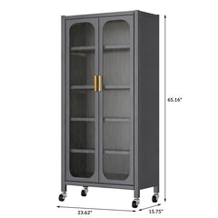 6 Tier Storage Cabinet With Transparent Door, Adjustable Shelves & Wheels