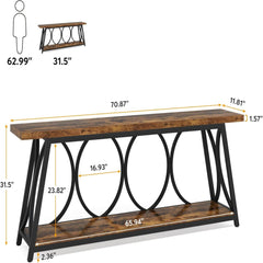 Extra Long Console Table With 2 Tier Storage Shelves For Living Entryway - Brown / Black