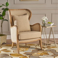 Crenshaw - Wing Arm Chair With Oak Frame And High Back - Beige