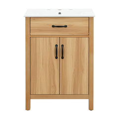 Bathroom Vanity With Flip Drawer, 2 Soft Close Doors, Adjustable Shelf And Ceramic Sink