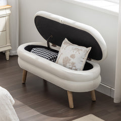 Velvet Fabric Storage Bench With Wood Legs