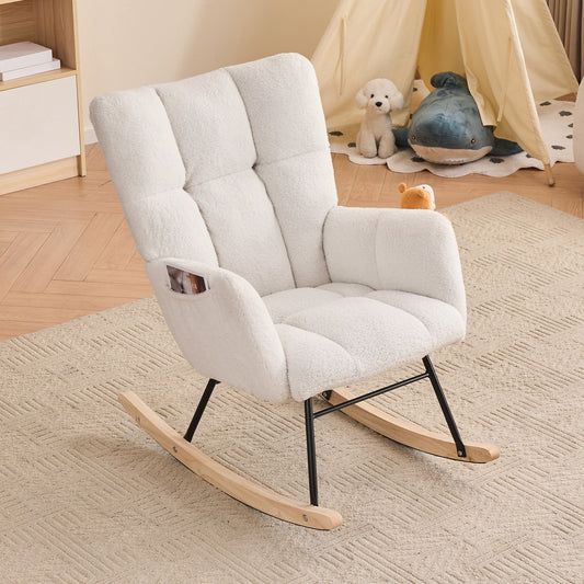 Teddy Fabric Rocking Gilder Nursery Chair For Living Room Indoor - Ivory
